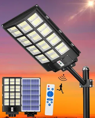 Produktbild von Solar Straßenlaterne für Außen, 600000LM Solarlampen für Außen mit Bewegungssensor, 6500K Solarleuchten mit Fernbedienung, IP67 Wasserdicht Strassenlaterne für Garten Hof Parkplatz