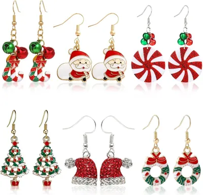 Productafbeelding van Set van 6 Paar Feestelijke Kerst Oorbellen - Oorstekers en Hangers