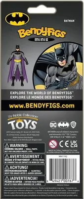 The image shows the back of the packaging for a Batman BendyFigs mini figure.