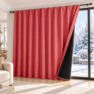 Imagen del producto de 1 cortina térmica de terciopelo extra grande, con cinta para arrugas, para protección contra el frío, separador de ambientes, cortina opaca, 415 g/m², ideal para puertas, salones y dormitorios, color rojo, dimensiones: 254 x 213 cm