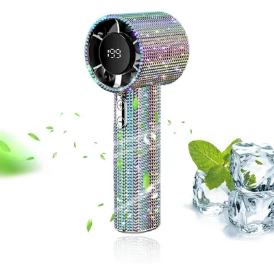 Produktbild von 2-in-1 Handventilator mit Strassbesatz, Tragbarer Turbo Ventilator, 199 Stufen einstellbarer,Wiederaufladbar mit Digitalanzeige, für Outdoor, Reisen