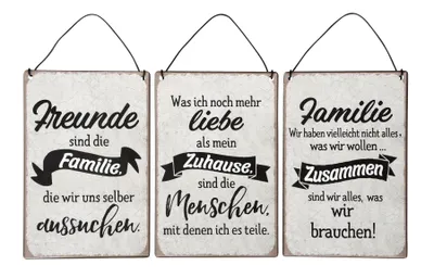 Produktbild von 3er Set Blechschilder H15cm Freunde Familie Sprüche Wandbild Wanddeko Deko Schild