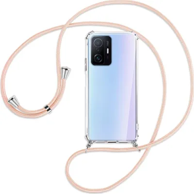 Produktbild von Handykette Backcover-Schutzhülle mit Band (Metall silberfarben) für Xiaomi Mi 11T - rose peach
