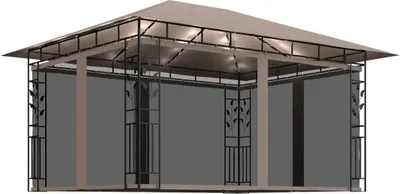 Produktbild von vidaXL Pavillon mit Moskitonetz & LED-Lichterkette 4x3x2,73 m Taupe