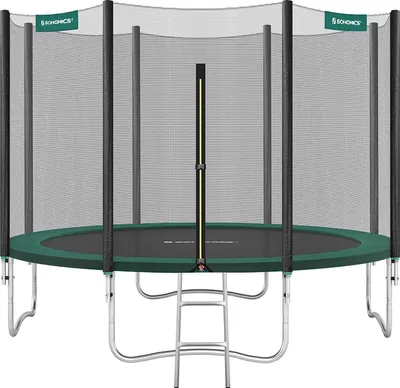 Produktbild von SONGMICS TrampolinØ366 cm,rundes Gartentrampolin mit Sicherheitsnetz, mit Leiter und gepolsterten Stangen, Sicherheitsabdeckung, outdoor, schwarz-grün