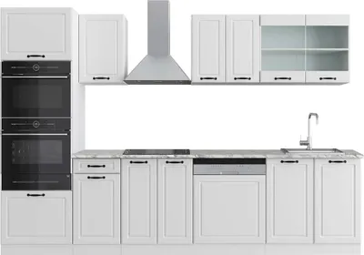 Image de Cuisine Vicco R-Line Blanc campagne 300cm avec armoire haute, PT Marbre, Model 43155