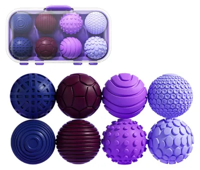 Produktbild von INF Magnetische Sensorik-Bälle 8er-Pack – Strukturierte Fidget-Kugeln mit Neodym-Magneten, verschleißbeständiges PVC, tragbar mit Trageband und Aufbewahrungsbox Violett