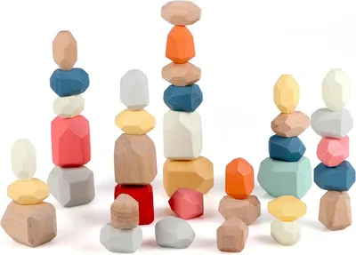 Productafbeelding van 36 Stks Stapelen Balanceren Steen Kleurrijke Houten Bouwstenen Speelgoed Hout Rock Spel voor 3 jaar oude Kinderen Jongens Meisjes