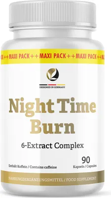 Produktbild von Night Time Burn Kapseln | naturreine Pflanzenkraft mit einem 6-Extrakt-Komplex | 90 Kapseln