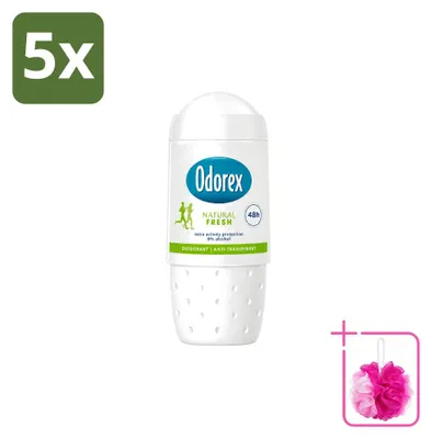 Imagen del producto de 5 roll-on desodorantes Odorex, aroma Natural Fresh, 50 ml cada uno, pack ahorro de 5 unidades