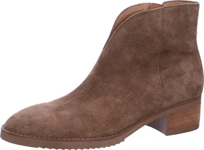 A single brown suede boot shown from the side against a white background.