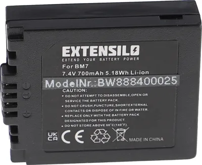Produktbild von EXTENSILO Akku kompatibel mit Panasonic Lumix DMC-FZ4, DMC-FZ5, DMC-FZ3, DMC-FZ20 Kamera (700 mAh, 7,4 V, Li-Ion)