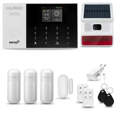 Immagine prodotto di HUXGO HXA005 Sistema di allarme casa WiFi + GSM 4G con sirena wireless, sistema di allarme con 3x sensore di movimento e 1x sensore porta-finestra, sistema di allarme per appartamento, casa, garage, Tuya Smartlife App
