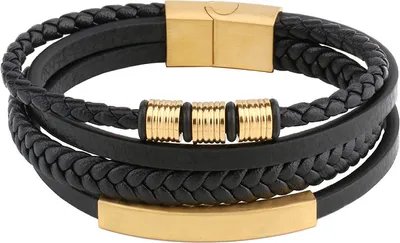 Produktbild von INF Punk-Armband aus mehrschichtigem, gewebtem Edelstahl-Lederseil 19 cm