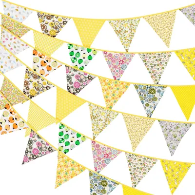 Wimpelkette 10 m, 36 doppelseitige Stofffähnchen, bunt, für Feste