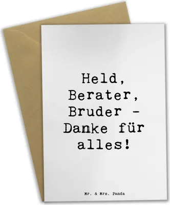 Produktbild von Mr. & Mrs. Panda Grußkarte Spruch Held Bruder - Weiß - Geschenk, Aufmerksamkeit, Danke sagen, Dankbarkeit, weihnachtskarten, hochzeitskarten, osterkarten, Wertschätzung