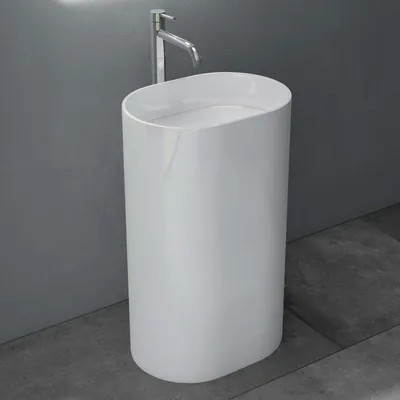 Produktbild von Mai & Mai Design Standwaschbecken freistehend weiß, aus Mineralguss, Waschtisch, BTH: 52x38x85cm Col45