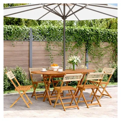 Produktbild von Klappbare Gartenstühle, 6 Stück, Beige, Polyrattan und Massivholz