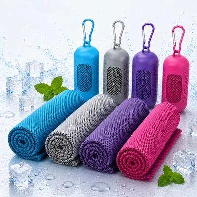 Produktbild von 4 Stück Kühlhandtuch Cooling Towel, 100 x 30 cm, Kühlendes Sporthandtuch schnelltrocknend, Mikrofaser Eishandtuch für Fitness, Gym,Yoga,Laufen,Outdoor