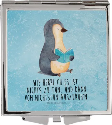 Produktbild von Mr. & Mrs. Panda Reise Spiegel Pinguin Buch - Eisblau - Geschenk, Urlaub, Klappbarer, Taschenspiegel klappbar, Frauen, Kleiner, Kosmetikspiegel, Freizeit, Schminkspiegel