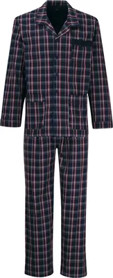Produktbild von Götzburg Herren Pyjama Set Schlafanzug lang Pure Baumwolle, Farbe:Blau, Größe:3XL, Artikel:-634 blau / dunkel / karo