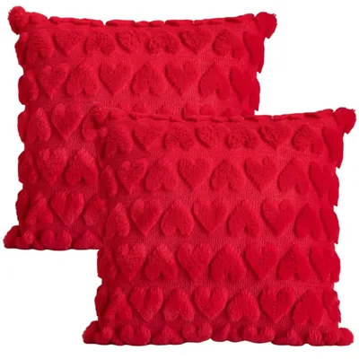 Immagine prodotto di Set di 2 cuscini decorativi in peluche, 40x40 cm, colore rosso. Copricuscini decorativi