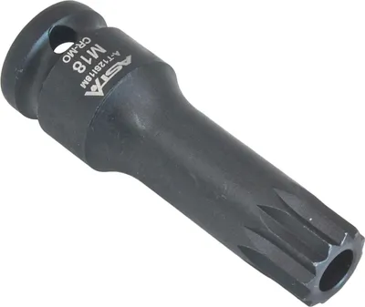 A black metal tool, likely a socket wrench bit, is shown against a white background.