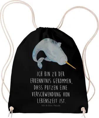 Produktbild von Mr. & Mrs. Panda Jutebeutel Narwal - Schwarz - Geschenk, Meer, Wal, wander rucksack, sporttasche klein, gym tasche, Putzen, Aufräumen, Stoffbeutel, Hausfrau, festival
