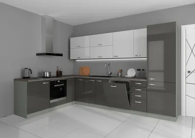 Produktbild von Küche Bianca Ecke IV 210x330 Küchenzeile Hochglanz Grau Weiss Küchenblock Grey