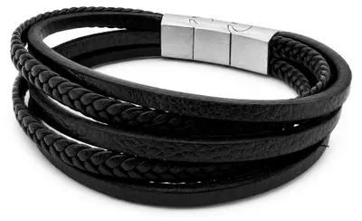 Produktbild von Frank 1967 7FB-0192 – Herren Armband – Geflochtenes Lederarmband – Schwarz – Mehrlagig – 21 cm – Geschenk für Herren