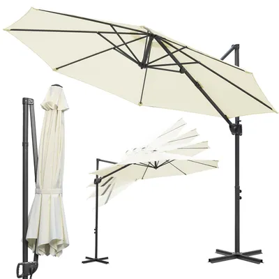 Image de Parasol Ikodm à pied en X, 300 cm, beige | Parasol de marché avec protection UV | Manivelle et pied en X | Parasol de jardin