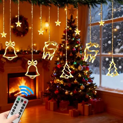 LED-Fensterlichter Weihnachten 3,5x1 m, 8 Modi, Timer, Fernbedienung, warmweiß