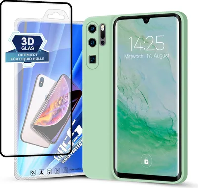 Produktbild von Hülle für Huawei P30 Pro mit 9H Displayglas Displayschutz Plus Case Cover Bumper Silikon Softgrip Schutzhülle Farbe: Türkis