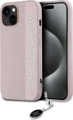 Immagine prodotto di Custodia Karl Lagerfeld per iPhone 14 e 13 - Saffiano con strass e charm - Rosa