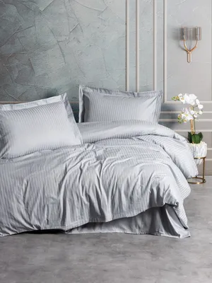 Produktbild von L'Essentiel Linge de Maison, Stripe - Grey, Satin-Bettbezug-Set für Einzelbetten (DE), Grau, 100 % Baumwollsatin, 135 x 135 cm