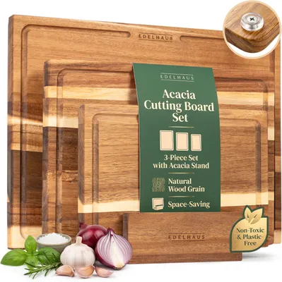 Schneidebrett-Set, Akazienholz, 3-teilig, 40x30/33x24/26x18 cm