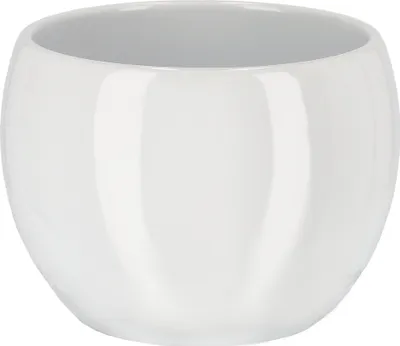 A white ceramic plant pot on a white background.
