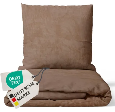 Produktbild von NYVI Winter Bettwäsche Set DreamScience Cashmere Touch 155x220 + 80x80 cm Nougat - Kuschelweich & Wärmend - Mit Reißverschluss,  , für Allergiker geeignet
