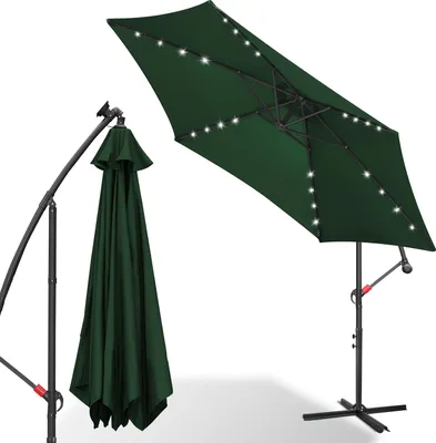 Immagine prodotto di Hengda ombrellone a sbalzo 300 cm con LED, protezione UV, ombrellone da giardino a manovella ombrellone da mercato a manovella balcone - Verde