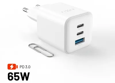 Obrázek produktu pro Síťová GaN nabíječka FIXED Mini s 2xUSB-C a USB výstupem, podpora PD, 65W, bílá