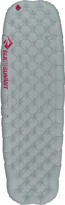 A top-down view of a gray sleeping mat.