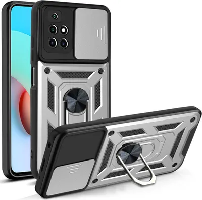 Produktbild von Redmi 10 Hülle mit 360° Drehbarer Magnetische Ring Ständer Halter Dia Kameraschutz TPU Bumper Silikon Schutzhülle für Xiaomi Redmi 10 Silber