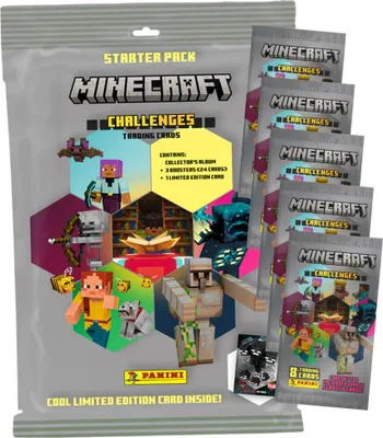 Produktbild von Panini Minecraft 4 Karten - Sammelkarten Challenges Trading Cards (2025) - 1 Starter + 5 Booster
