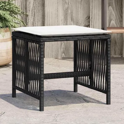 Image de Ensemble de 4 tabourets de jardin en polyrotin avec coussins