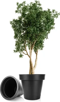 Produktbild von BigDean 2X Blumentopf XXL ø60 cm Classic anthrazit - mit 360 Grad Rollen wiederverschließbarer Wasserablauf - wetterfester Kunststoff - Pflanzkübel