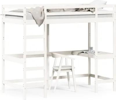 Obrázok produktu pre Maison Exclusive – Poschodová posteľ s písacím stolom Biela 90x190 cm Masívne drevo Borovica