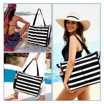 Produktbild von Damentasche für den Strand mit Reißverschluss, große Strandtasche für die Familie, wasserdichte Badetasche, Strand- und Reisetasche für Pool und Fitnessstudio