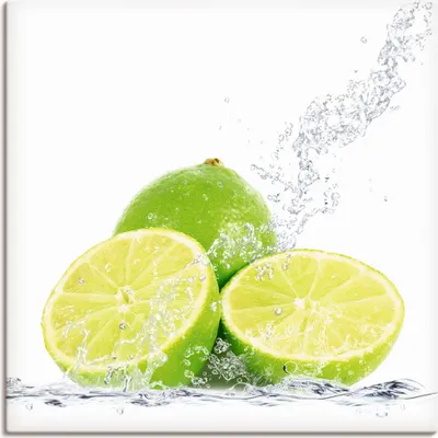 Produktbild von ARTland Leinwandbild Limette mit Spritzwasser Größe: 70x70 cm