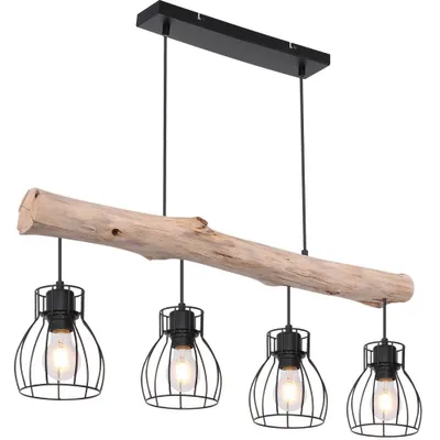 Produktbild von LED Hängeleuchte, Gitter Design, Holz, H 140 cm