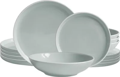 Produktbild von ECHTWERK 18-teiliges Vintage Tafelservice "Nerea" Nature-Design, für 6 Personen, Pastellfarbenes Geschirrset aus Steingut, Grau